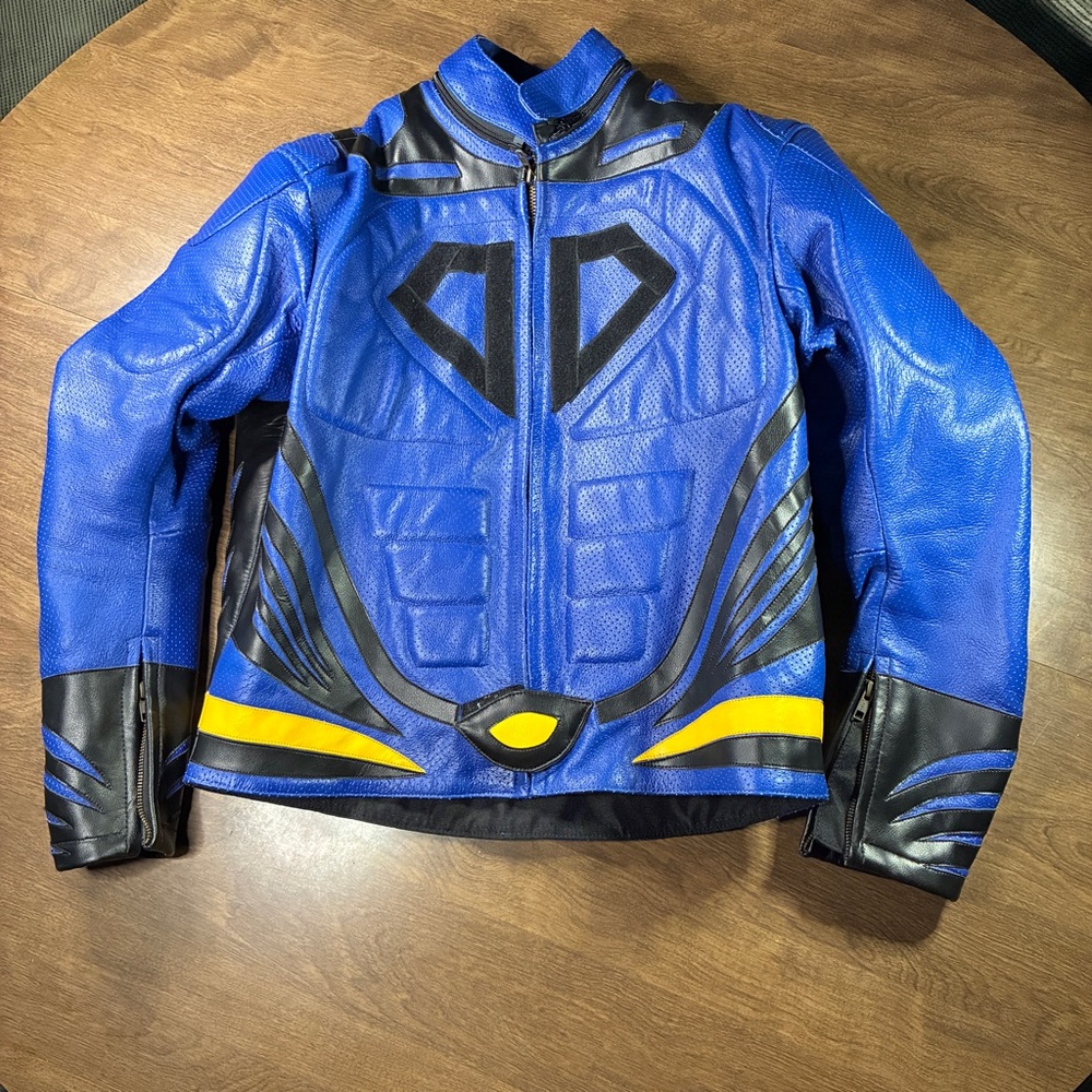 Classyak Real Leather Motorbike Jacket, Armor Protection, M Blue